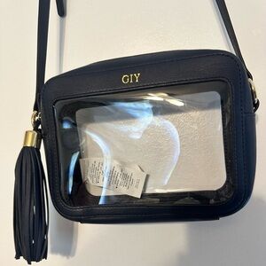 Navy Crossbody Bag with Clear Panel initals GIY
